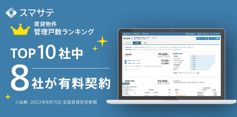 管理戸数ランキングトップ10社中8社がAI賃料査定システム「スマサテ」を有料導入